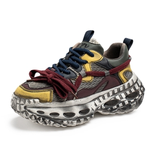 Niche design, high-end feel, spring/summer thick-soled platform shoes, retro distressed casual sneakers.
