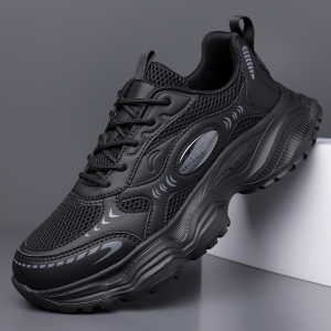 Leather-paneled, breathable, lightweight, soft-soled, thick-soled casual shoes for young men and women.